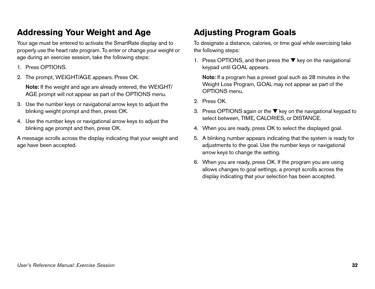 Addressing your weight and age, Adjusting program goals | Precor 946i User Manual | Page 81 / 101