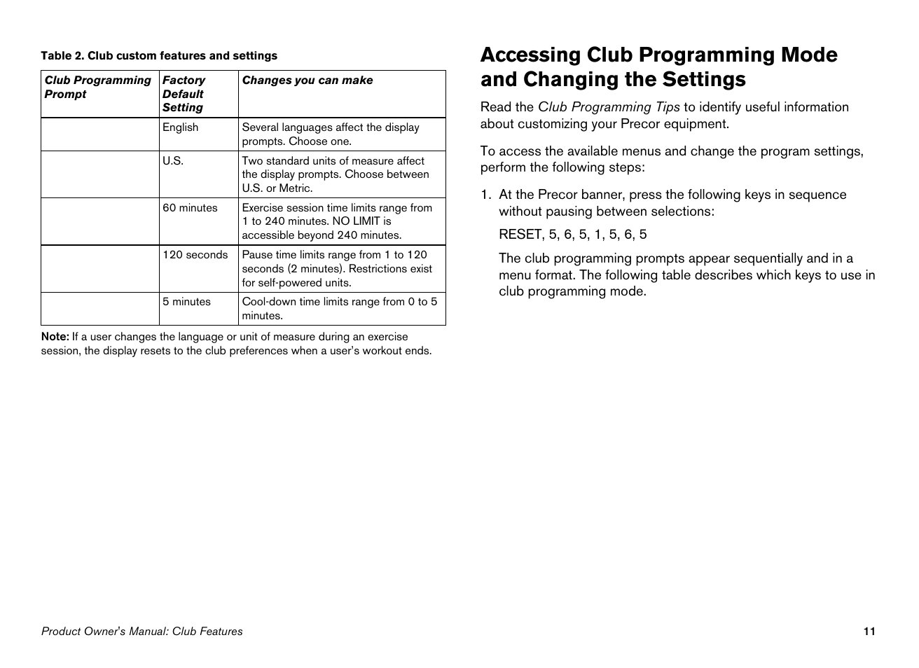 Precor 100i User Manual | Page 13 / 80
