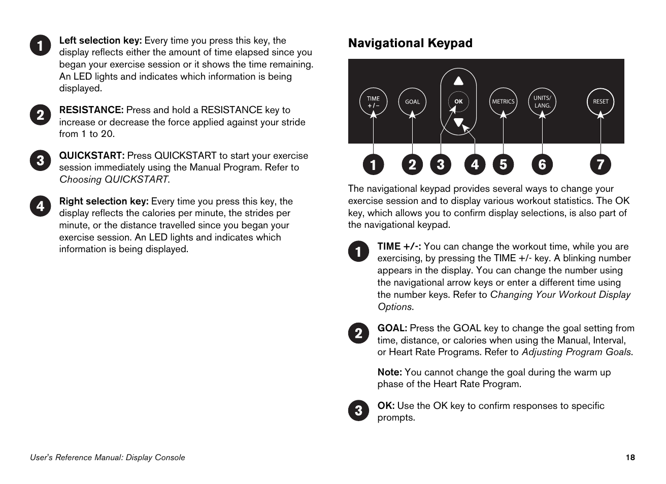 Navigational keypad | Precor 100i User Manual | Page 48 / 80