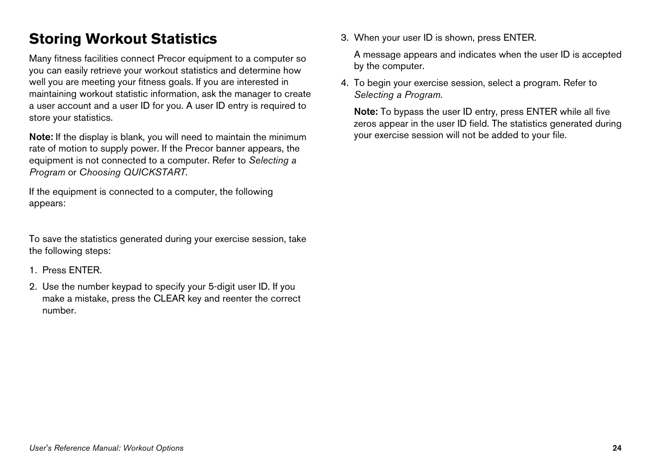 Storing workout statistics | Precor 100i User Manual | Page 54 / 80