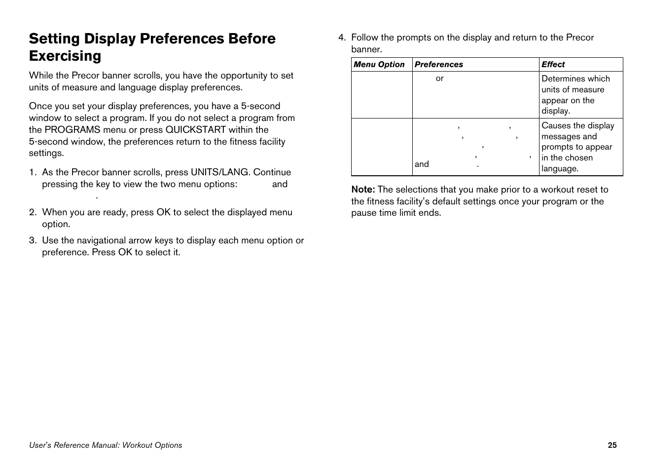 Setting display preferences before exercising | Precor 100i User Manual | Page 55 / 80