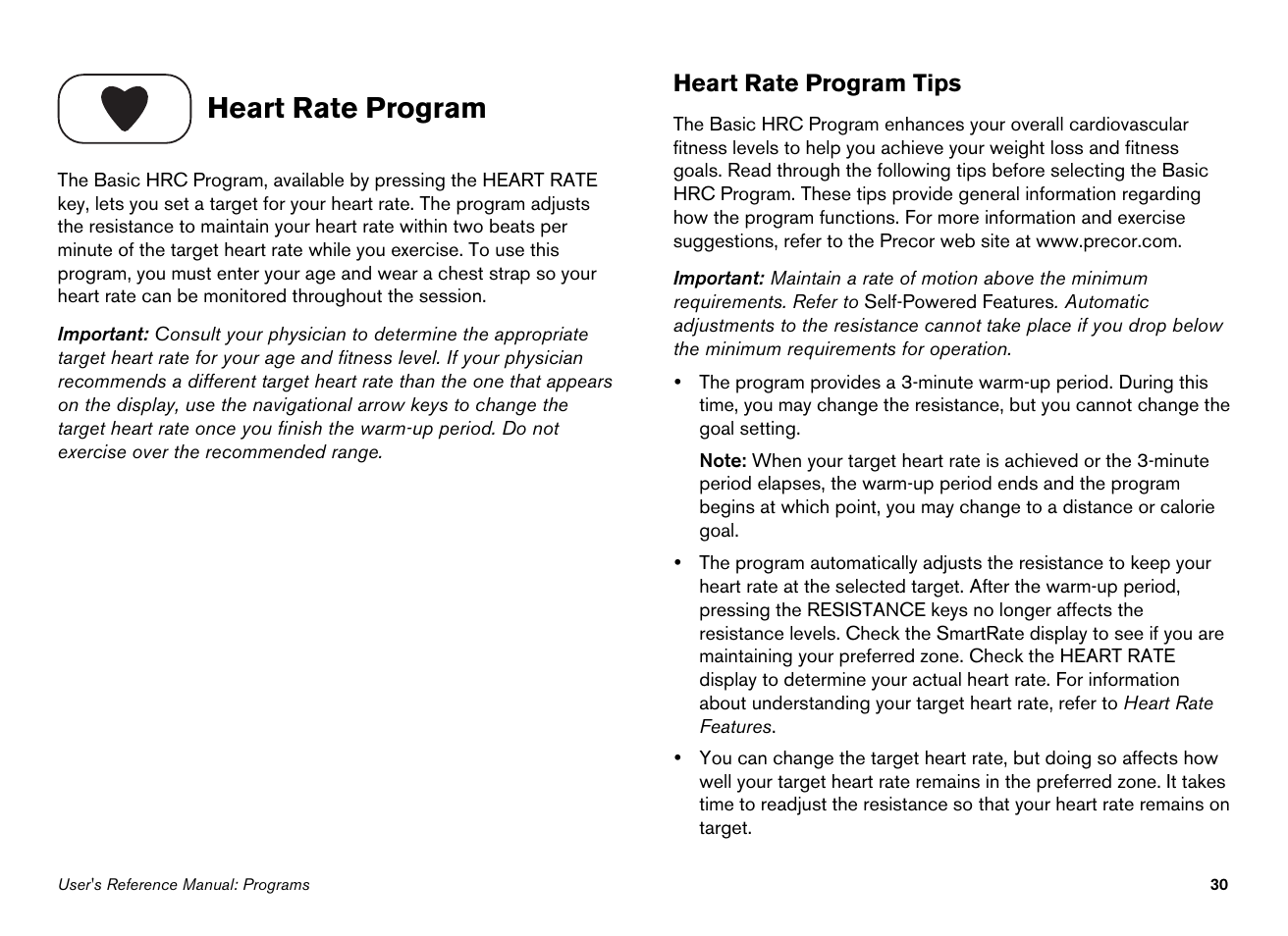 Heart rate program, Heart rate program tips | Precor 100i User Manual | Page 60 / 80
