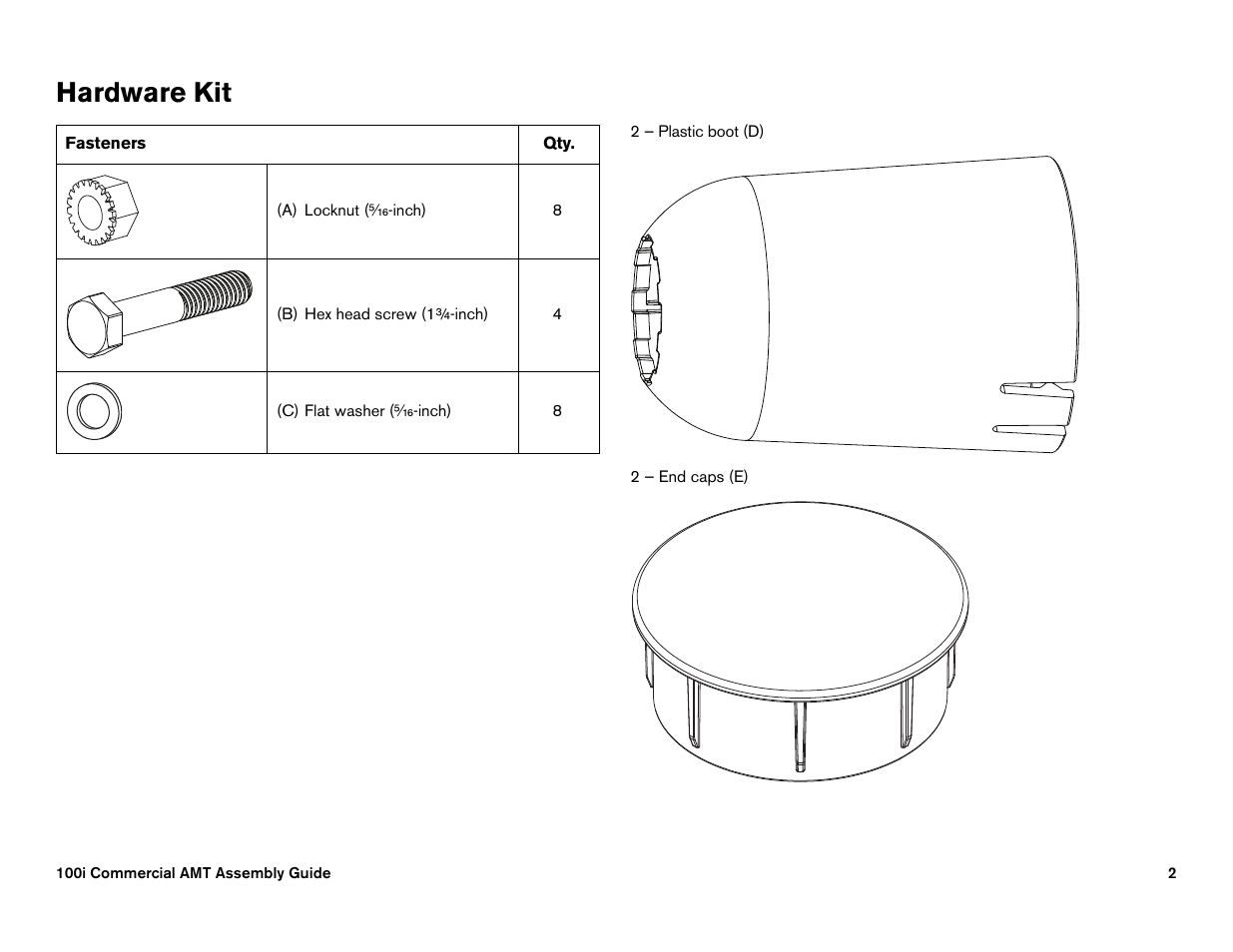 Hardware kit | Precor 100i User Manual | Page 72 / 80