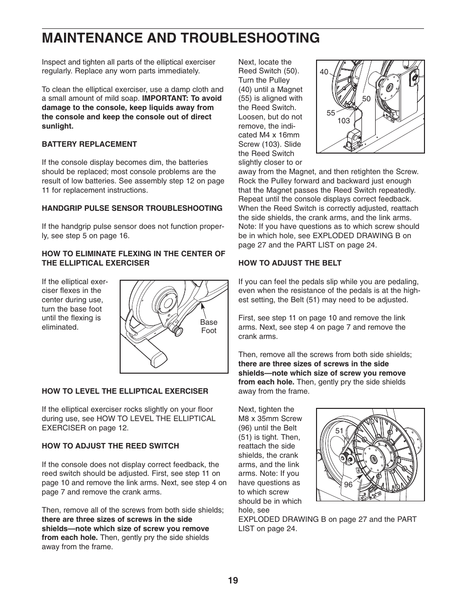 Maintenance and troubleshooting | ProForm PFEL64907.0 User Manual | Page 19 / 28