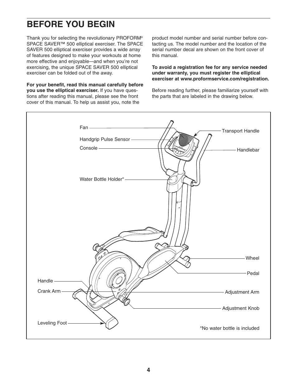 Before you begin | ProForm PFEL64907.0 User Manual | Page 4 / 28