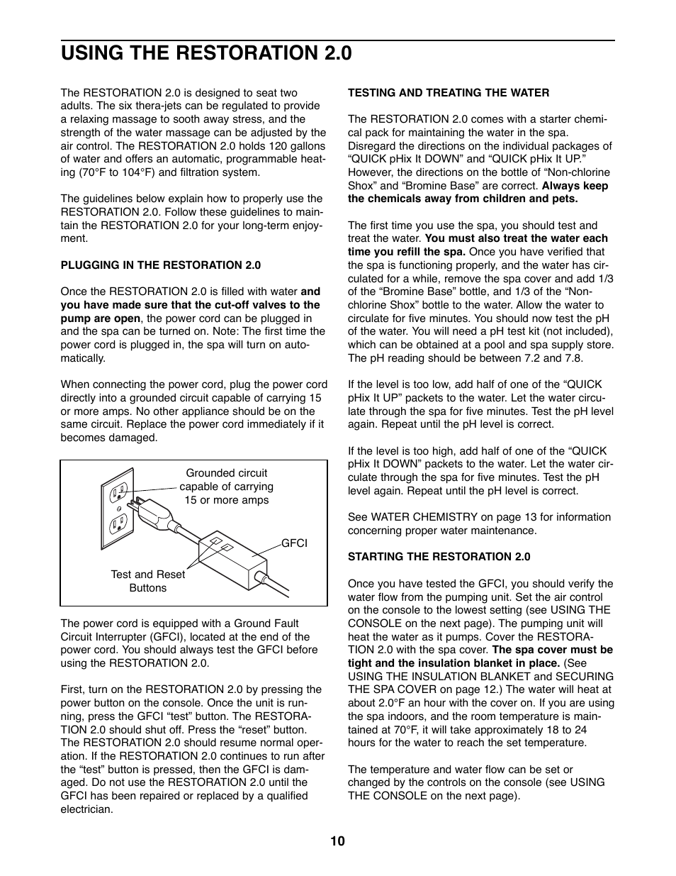 Using the restoration 2.0 | ProForm 831.21002 User Manual | Page 10 / 20