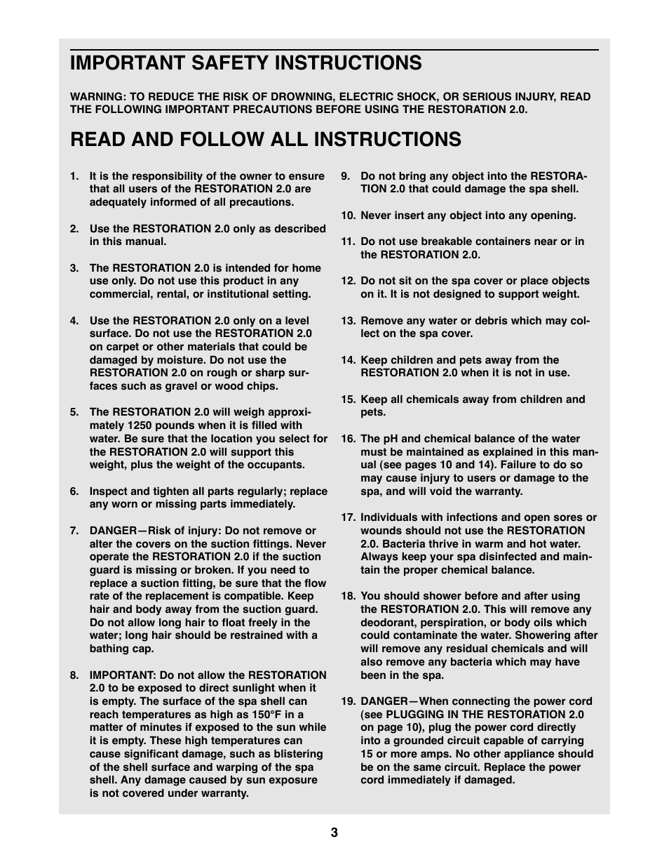 Important safety instructions, Read and follow all instructions | ProForm PFHS70071 User Manual | Page 3 / 20
