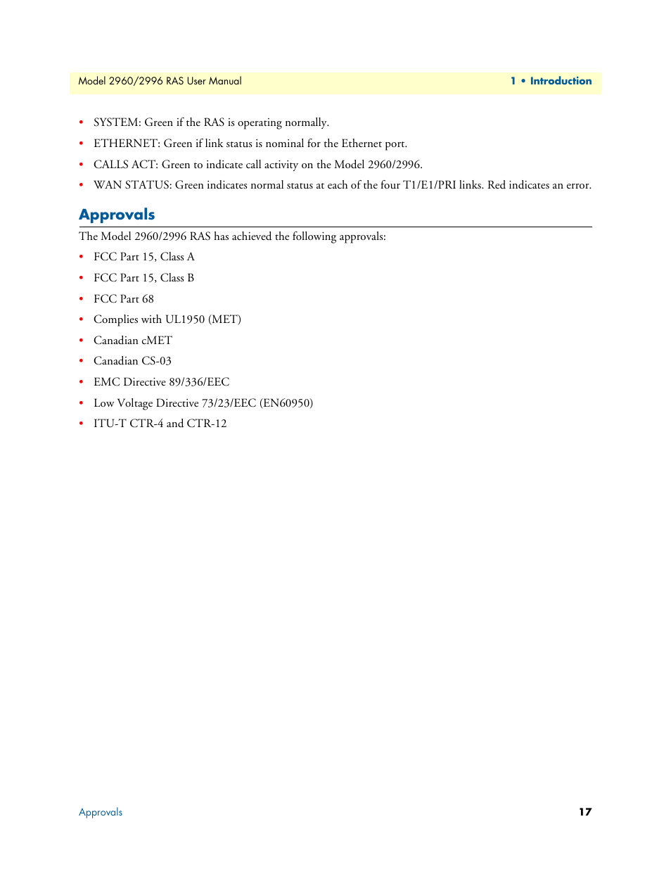 Approvals | Patton electronic 2996 User Manual | Page 17 / 65