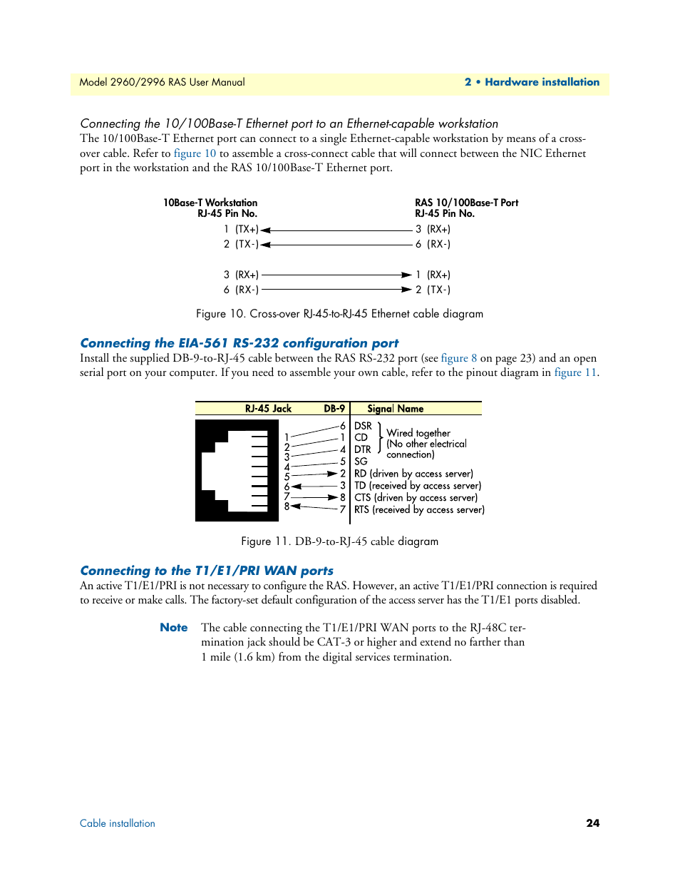 Connecting the eia-561 rs-232 configuration port, Connecting to the t1/e1/pri wan ports | Patton electronic 2996 User Manual | Page 24 / 65