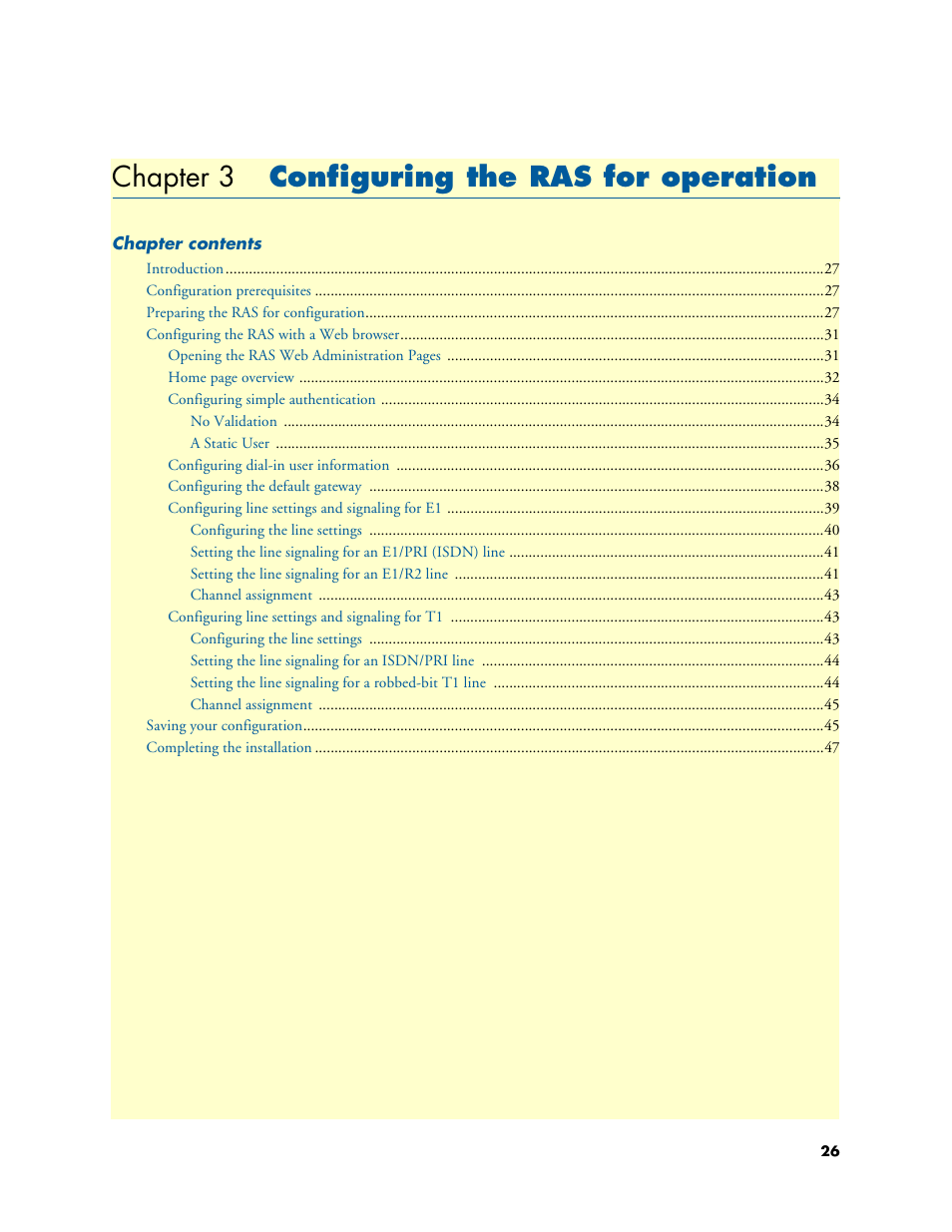 Chapter 3 configuring the ras for operation, Configuring the ras for operation, Chapter 3 | Chapter 3, “configuring the ras for operation | Patton electronic 2996 User Manual | Page 26 / 65