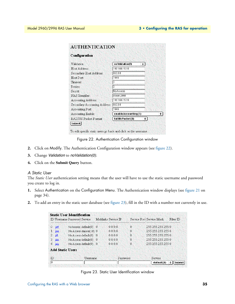 A static user | Patton electronic 2996 User Manual | Page 35 / 65