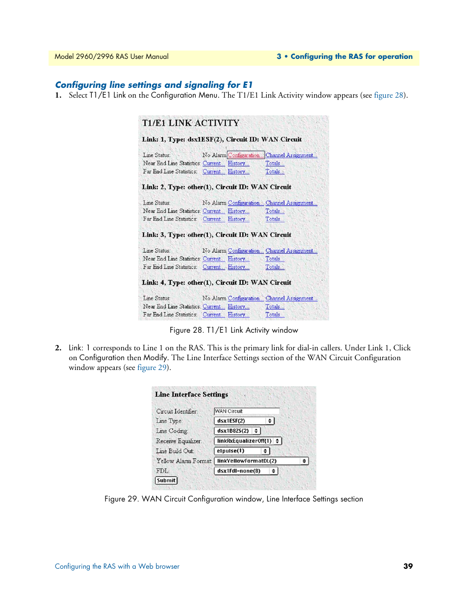 Configuring line settings and signaling for e1 | Patton electronic 2996 User Manual | Page 39 / 65