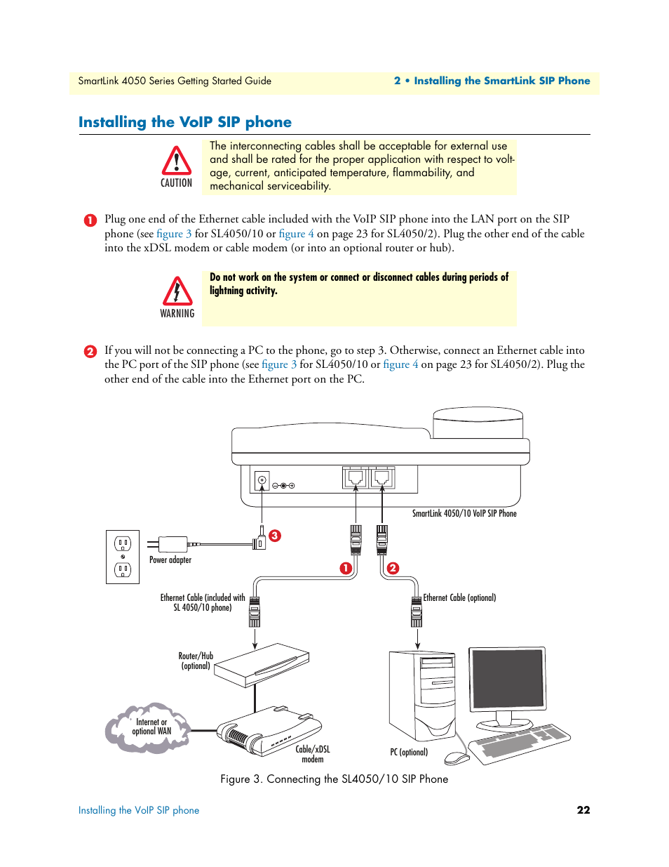 Installing the voip sip phone, Connecting the sl4050/10 sip phone | Patton electronic SL4050/10 User Manual | Page 22 / 75