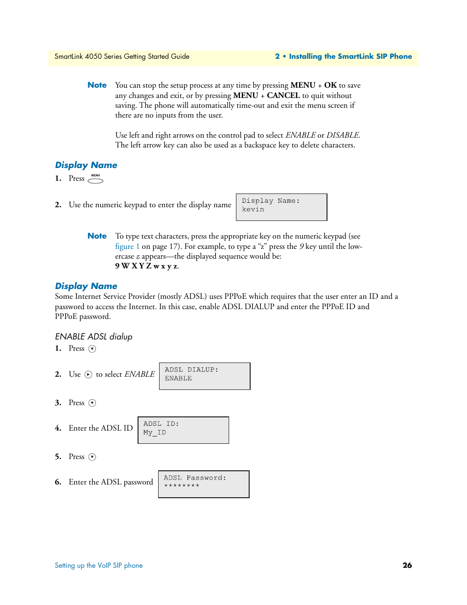 Display name, Enable adsl dialup | Patton electronic SL4050/10 User Manual | Page 26 / 75