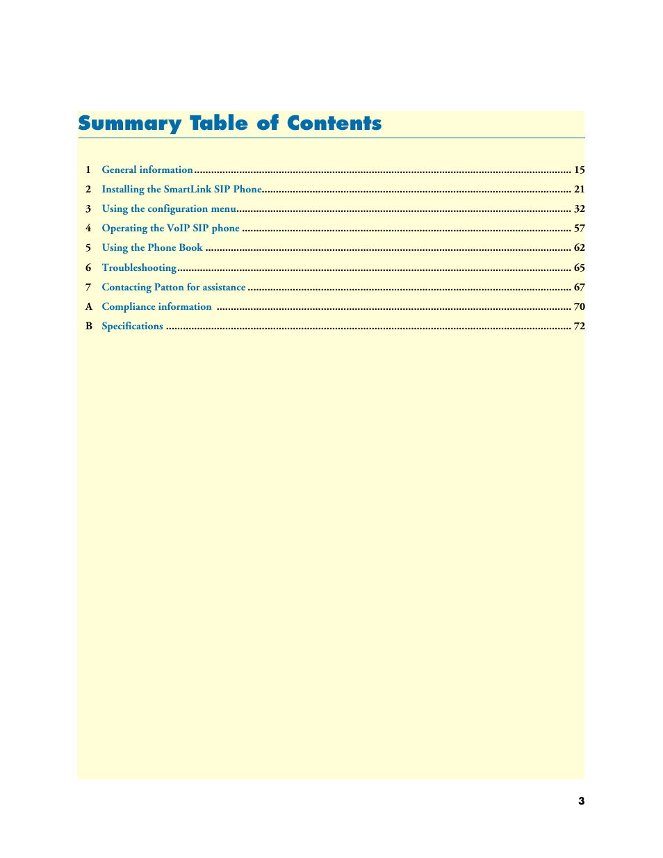 Summary table of contents, Summar y table of contents | Patton electronic SL4050/10 User Manual | Page 3 / 75
