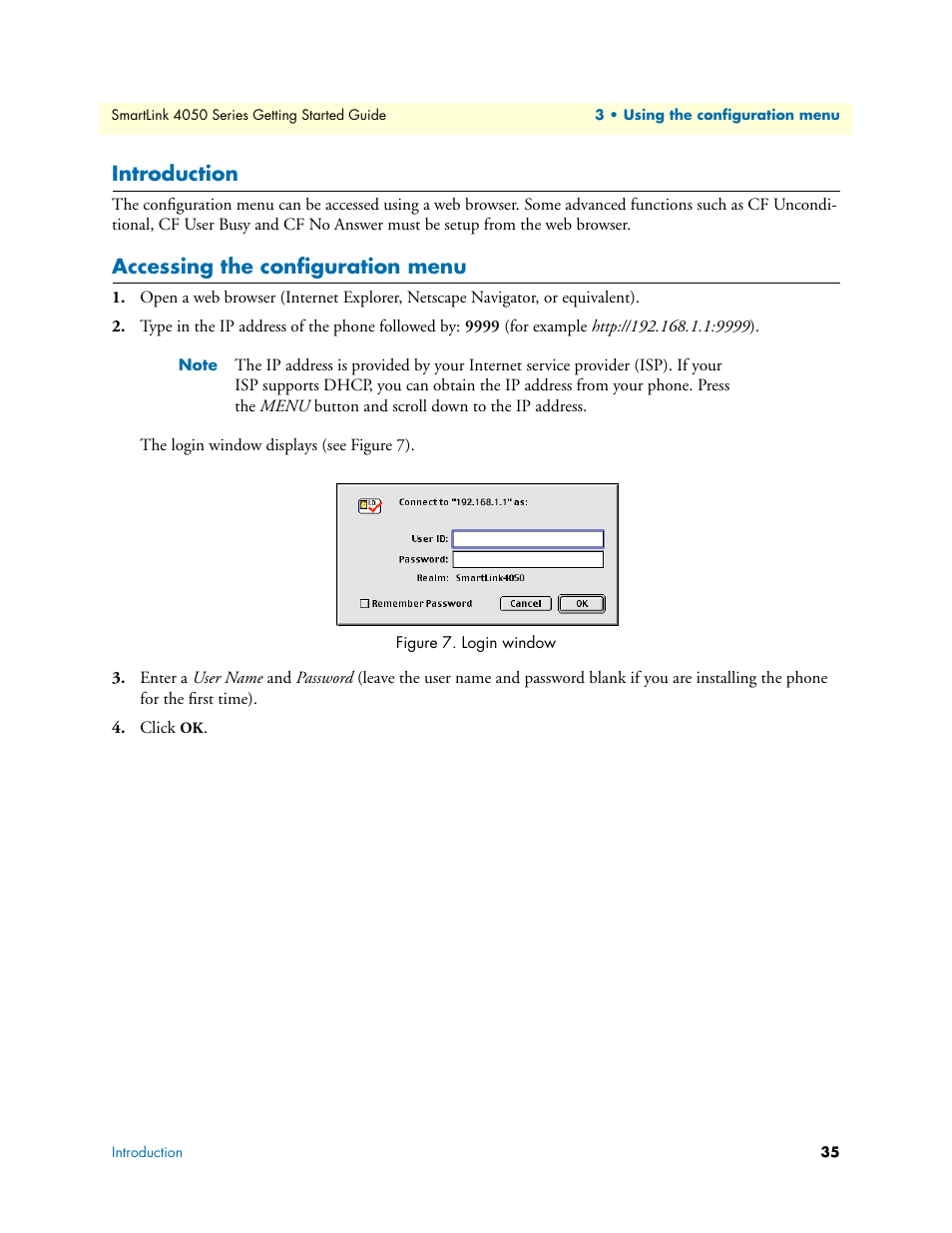 Introduction, Accessing the configuration menu, Login window | Patton electronic SL4050/10 User Manual | Page 35 / 75