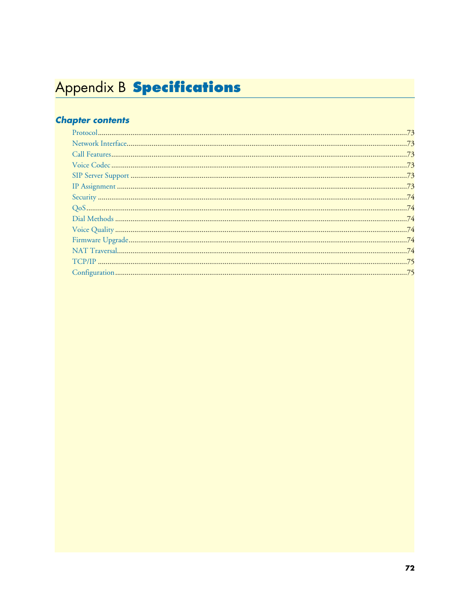 Appendix b specifications, Specifications, Appendix b | Patton electronic SL4050/10 User Manual | Page 72 / 75