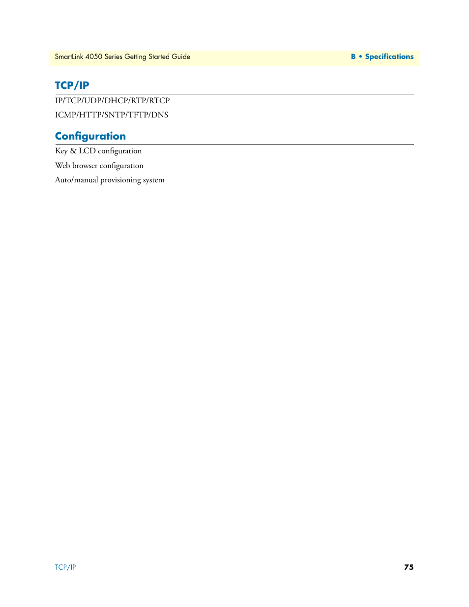 Tcp/ip, Configuration | Patton electronic SL4050/10 User Manual | Page 75 / 75