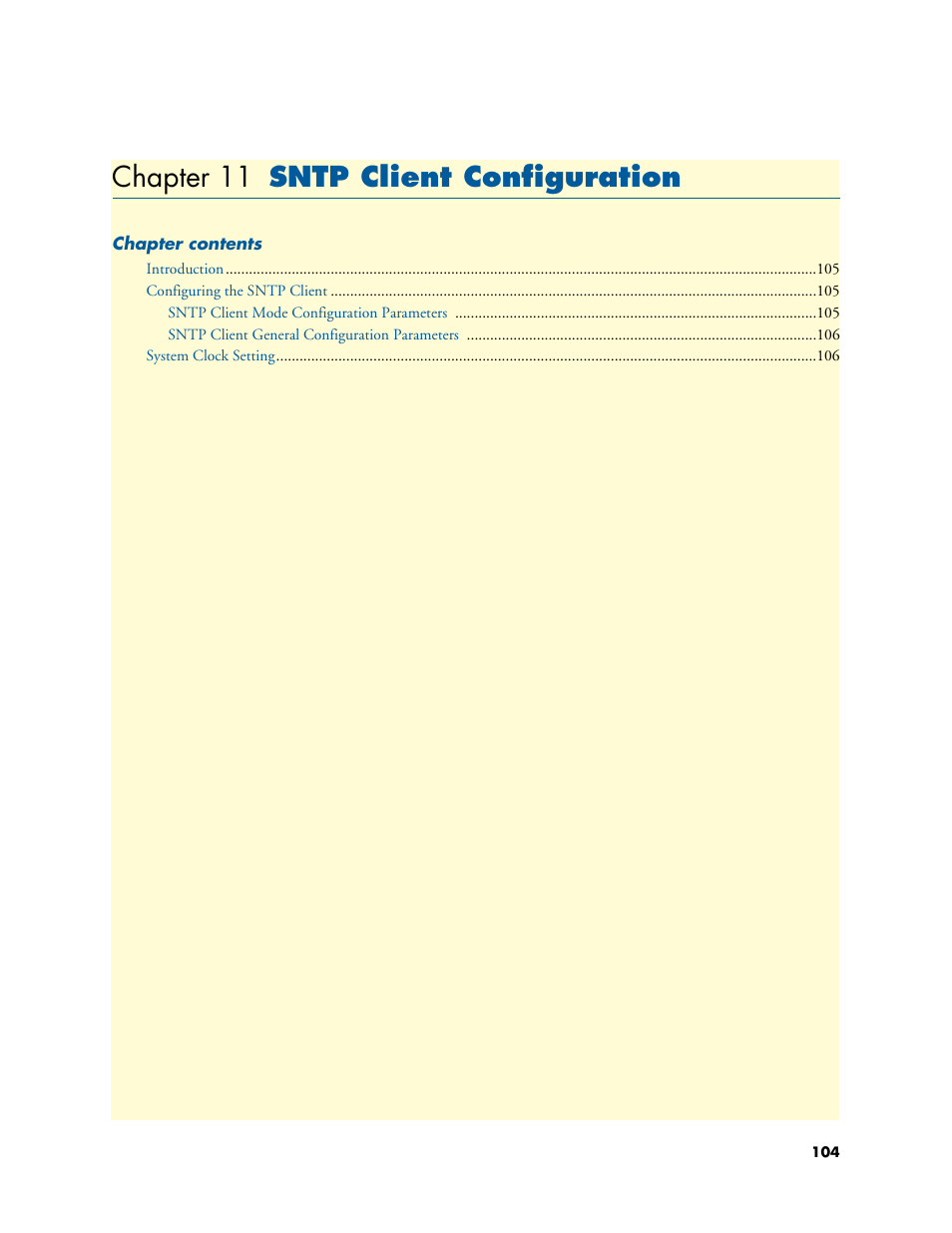 Chapter 11 sntp client configuration, Sntp client configuration, 11 sntp client configuration | Chapter 11 | Patton electronic PATTON 2603 User Manual | Page 104 / 133