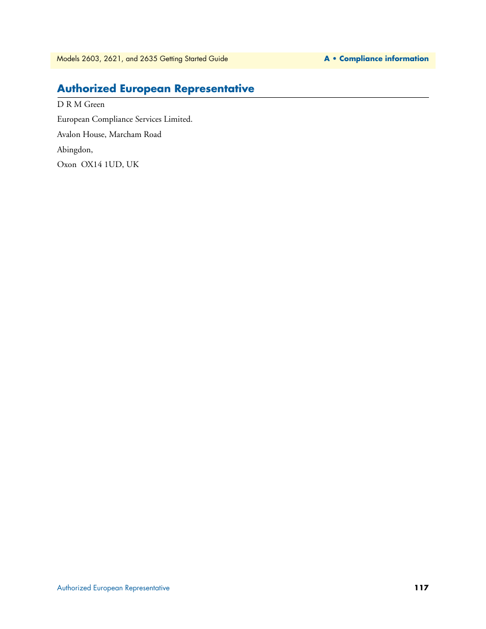 Authorized european representative | Patton electronic PATTON 2603 User Manual | Page 117 / 133