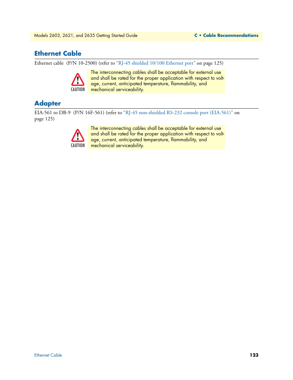 Ethernet cable, Adapter, Ethernet cable adapter | Patton electronic PATTON 2603 User Manual | Page 123 / 133