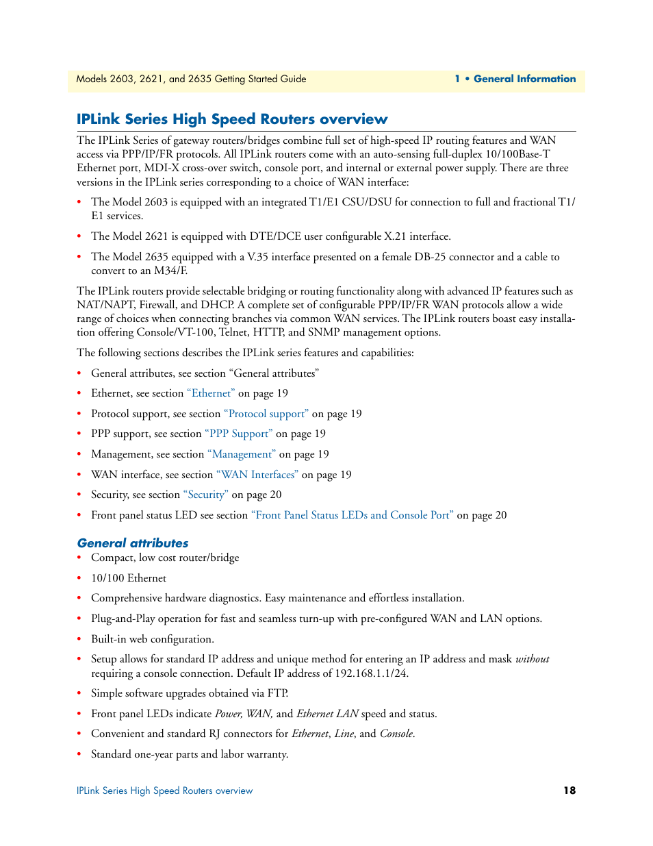 Iplink series high speed routers overview, General attributes | Patton electronic PATTON 2603 User Manual | Page 18 / 133