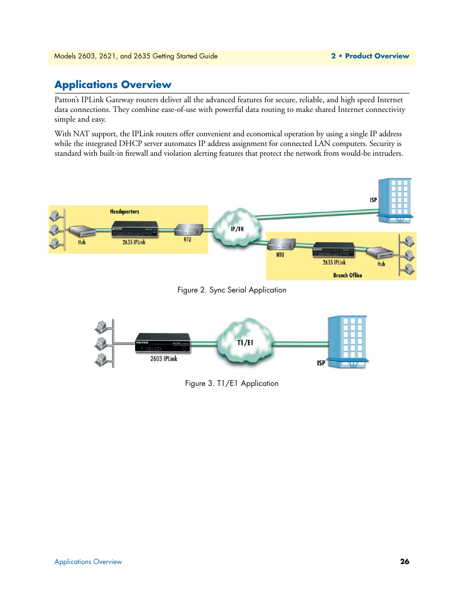Applications overview, Sync serial application, T1/e1 application | Patton electronic PATTON 2603 User Manual | Page 26 / 133