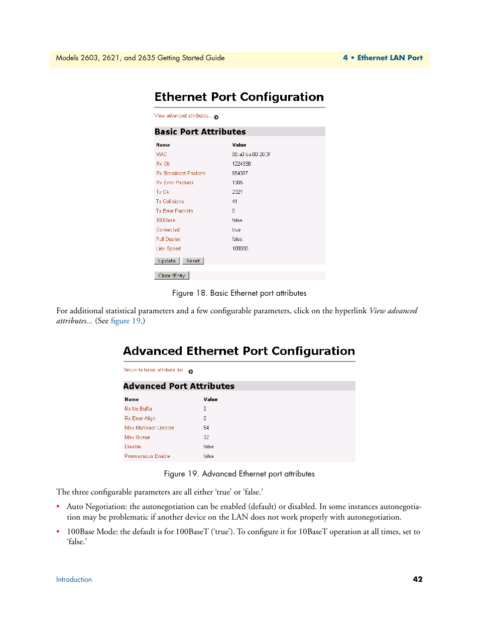 Basic ethernet port attributes, Advanced ethernet port attributes, Figure 18 | Patton electronic PATTON 2603 User Manual | Page 42 / 133