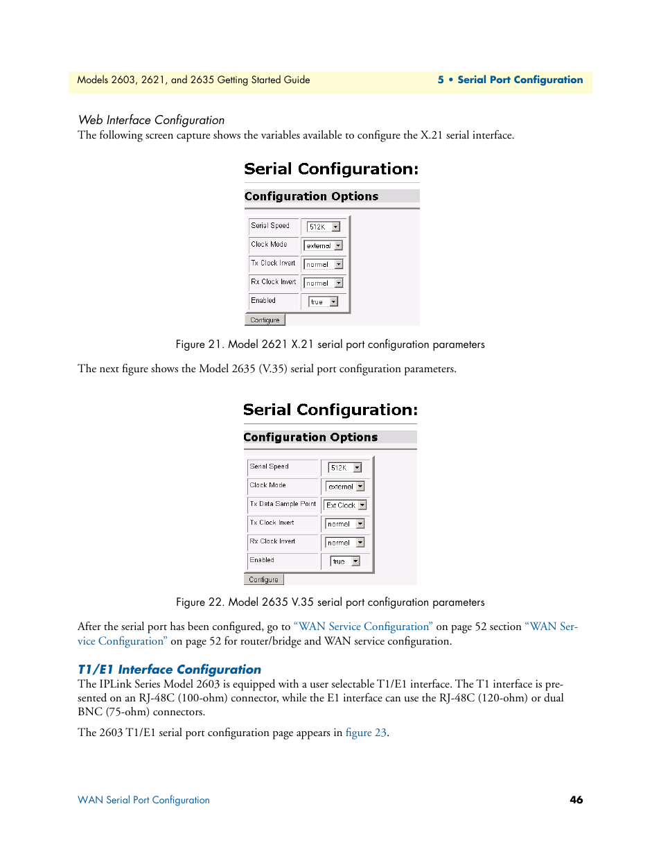 Web interface configuration, T1/e1 interface configuration | Patton electronic PATTON 2603 User Manual | Page 46 / 133