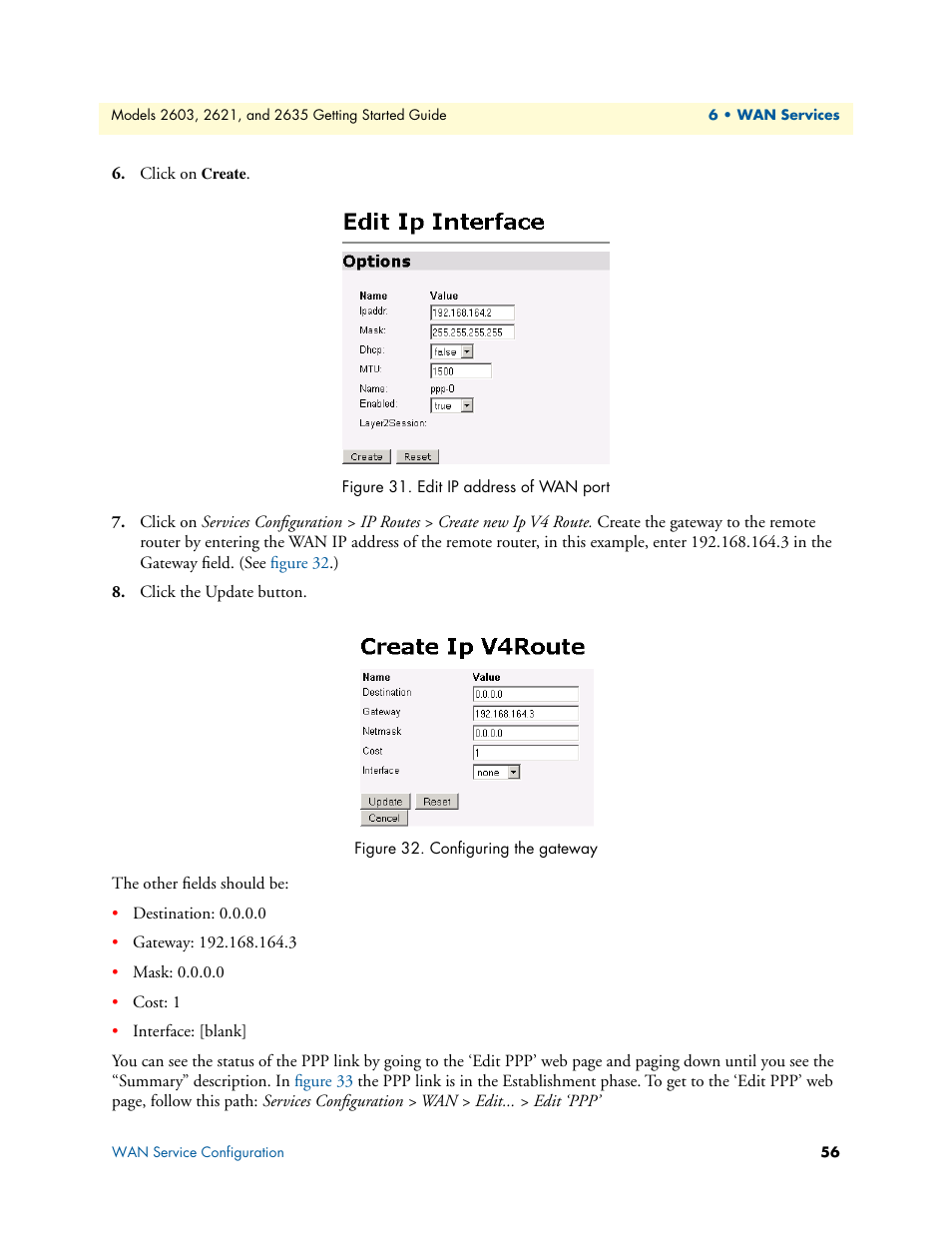 Edit ip address of wan port, Configuring the gateway | Patton electronic PATTON 2603 User Manual | Page 56 / 133