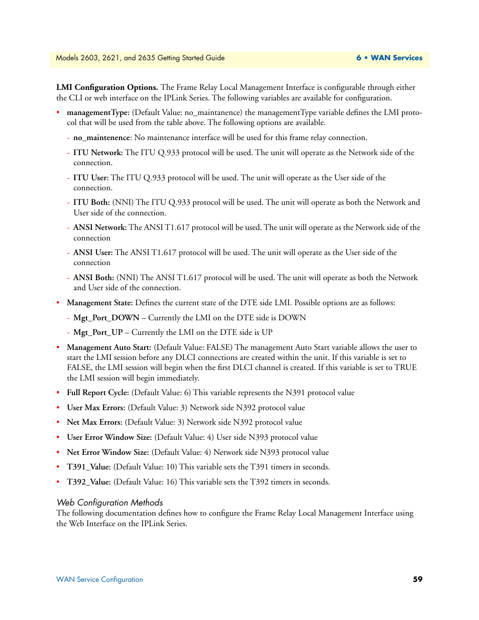 Web configuration methods, Lmi configuration options | Patton electronic PATTON 2603 User Manual | Page 59 / 133