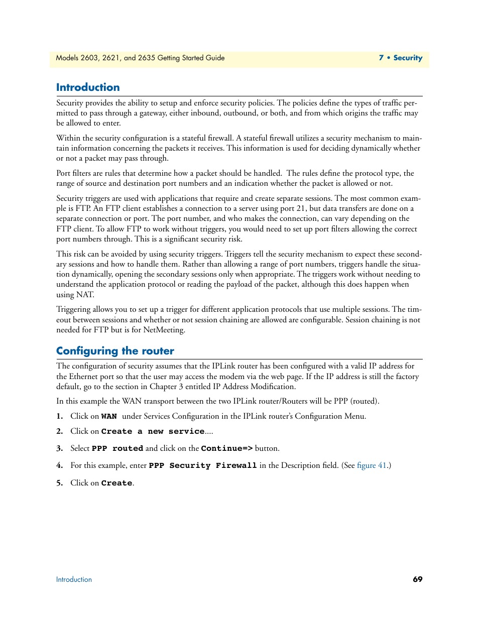 Introduction, Configuring the router, Introduction configuring the router | Patton electronic PATTON 2603 User Manual | Page 69 / 133