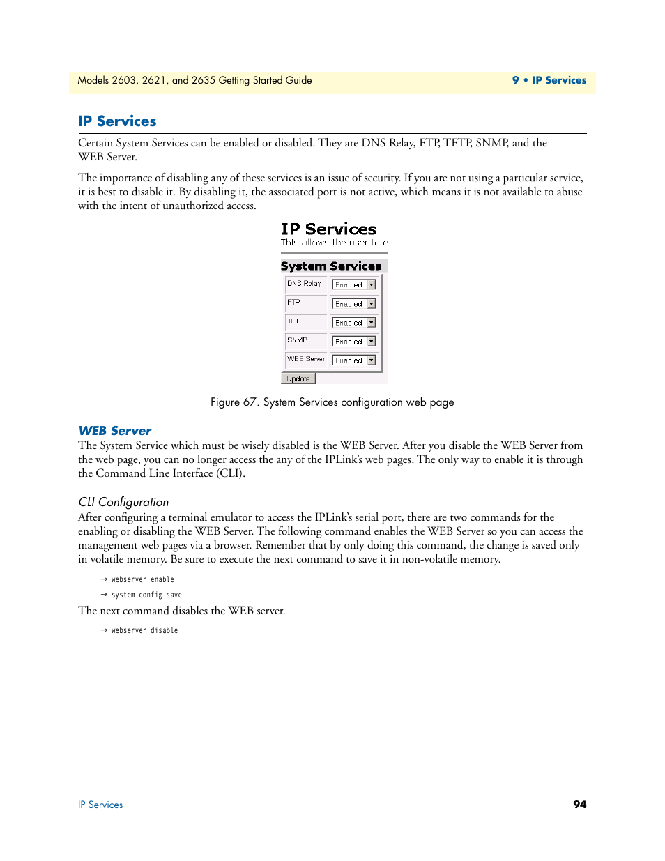 Ip services, Web server, Cli configuration | Patton electronic PATTON 2603 User Manual | Page 94 / 133