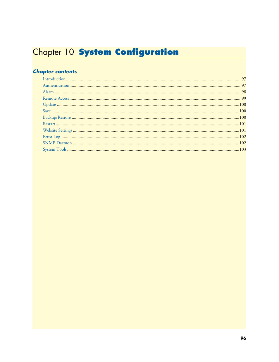 Chapter 10 system configuration, System configuration, 10 system configuration | Chapter 10 | Patton electronic PATTON 2603 User Manual | Page 96 / 133