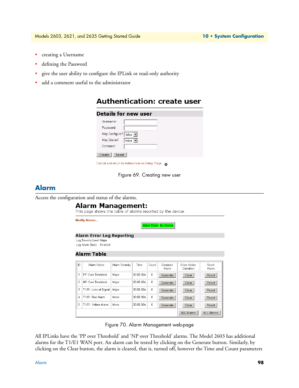 Alarm, Creating new user, Figure 69 | Patton electronic PATTON 2603 User Manual | Page 98 / 133