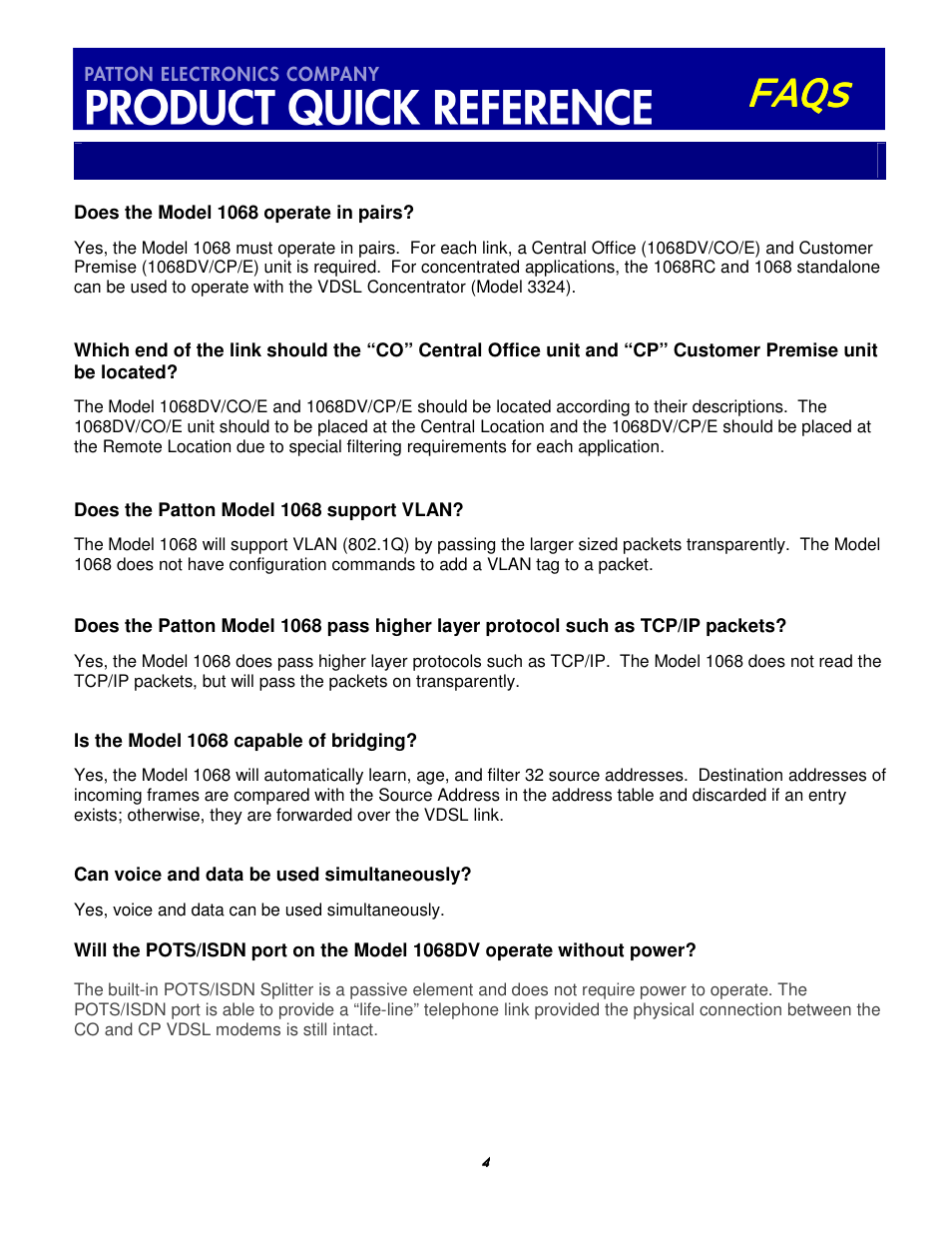 Faqs | Patton electronic 1068 VDSL User Manual | Page 4 / 5