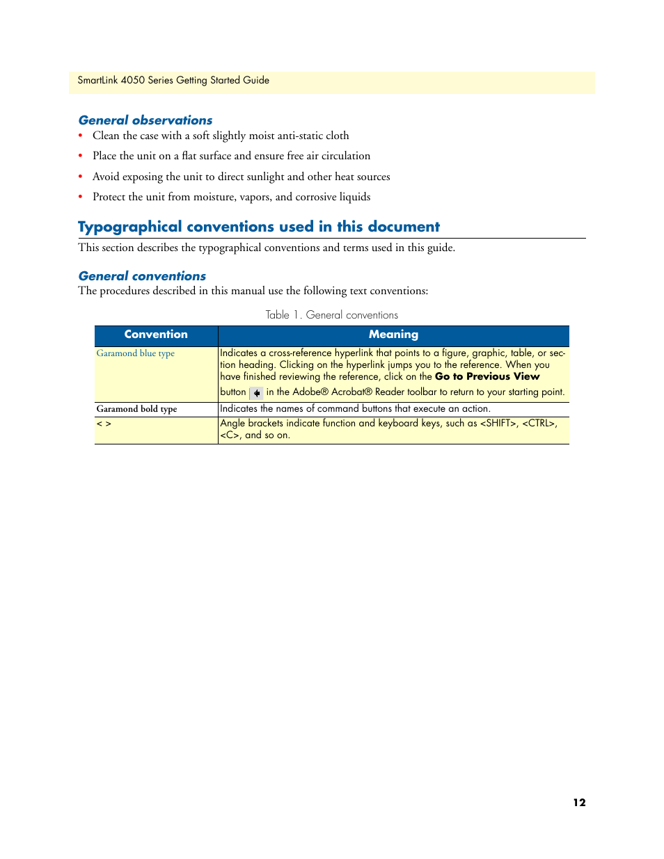 General observations, Typographical conventions used in this document, General conventions | Patton electronic SL4050/B2/E User Manual | Page 12 / 79