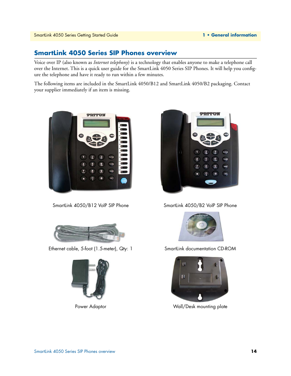 Smartlink 4050 series sip phones overview | Patton electronic SL4050/B2/E User Manual | Page 14 / 79