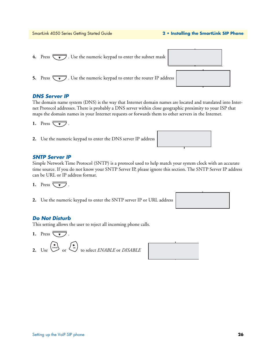 Dns server ip, Sntp server ip, Do not disturb | Patton electronic SL4050/B2/E User Manual | Page 26 / 79