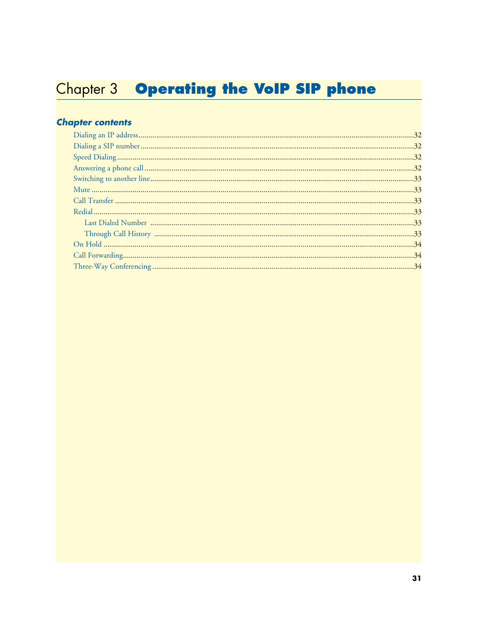 Chapter 3 operating the voip sip phone, Operating the voip sip phone, Chapter 3 | Patton electronic SL4050/B2/E User Manual | Page 31 / 79
