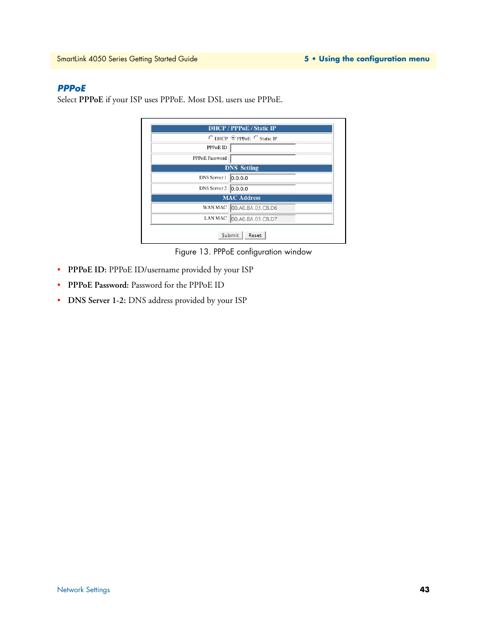 Pppoe, Pppoe configuration window | Patton electronic SL4050/B2/E User Manual | Page 43 / 79