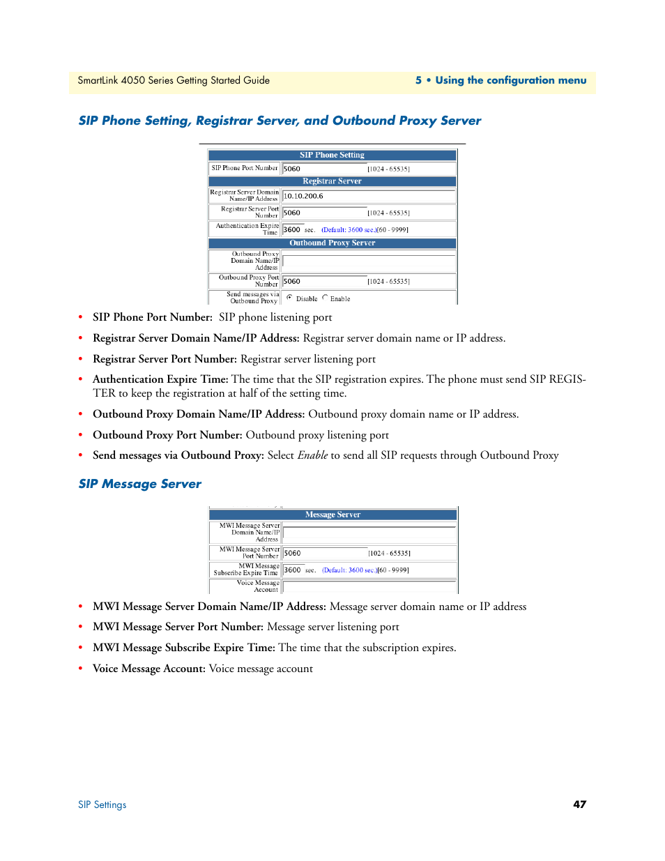 Sip message server | Patton electronic SL4050/B2/E User Manual | Page 47 / 79