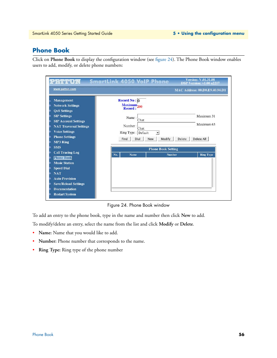 Phone book, Phone book window | Patton electronic SL4050/B2/E User Manual | Page 56 / 79