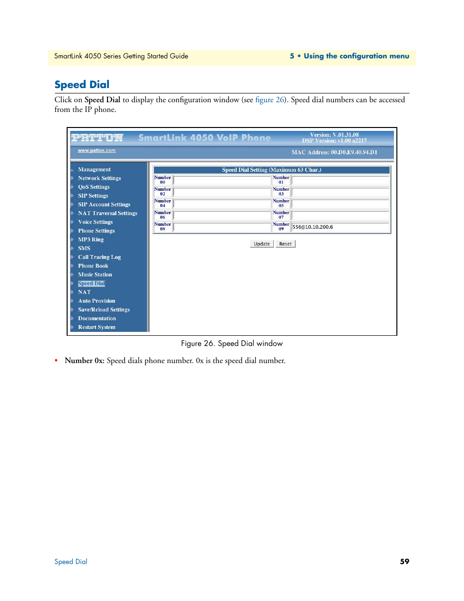 Speed dial, Speed dial window | Patton electronic SL4050/B2/E User Manual | Page 59 / 79