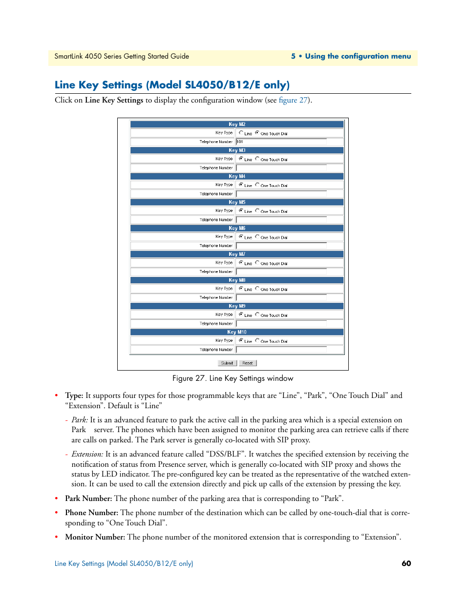 Line key settings (model sl4050/b12/e only), Line key settings window | Patton electronic SL4050/B2/E User Manual | Page 60 / 79