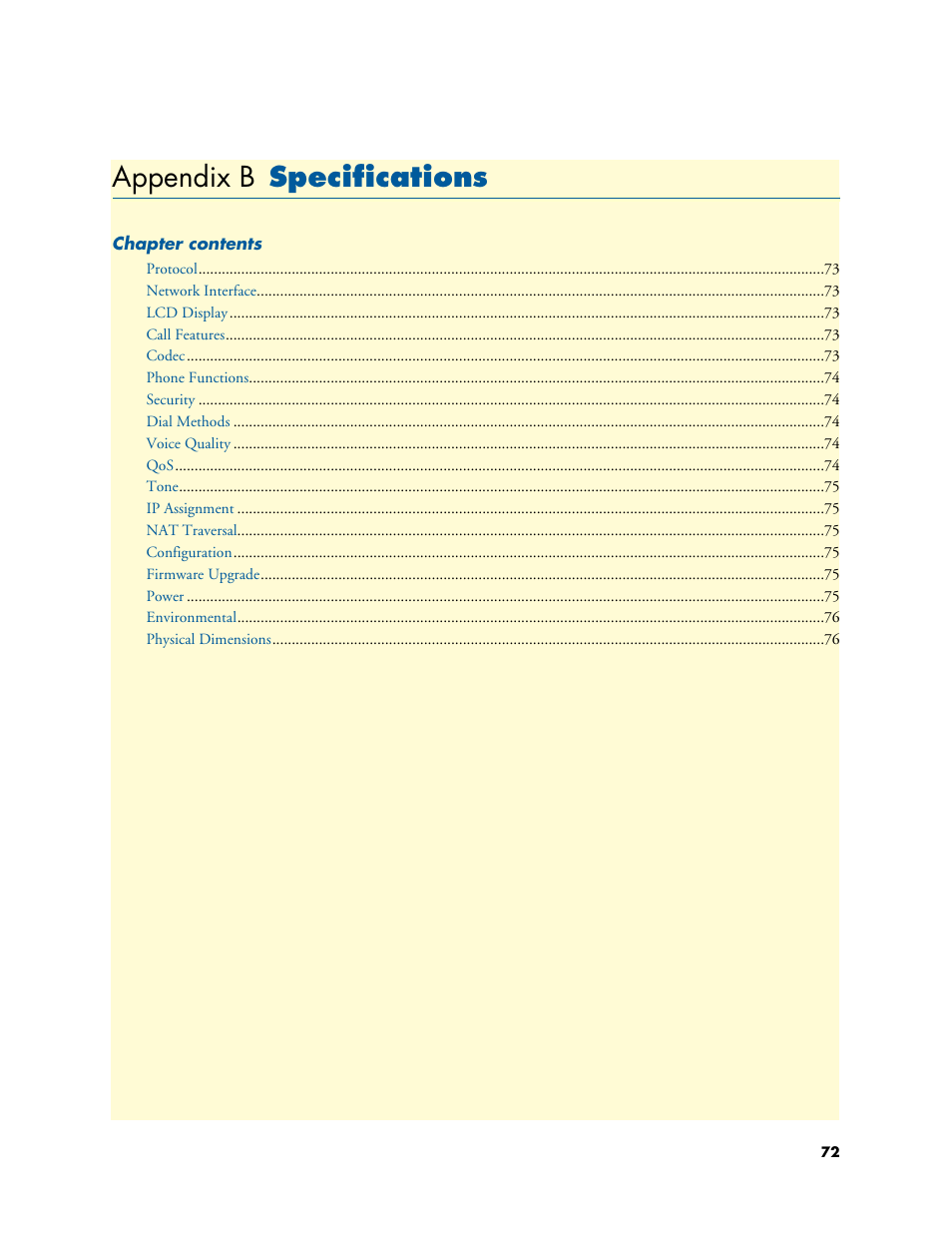 Appendix b specifications, Specifications, Appendix b | Patton electronic SL4050/B2/E User Manual | Page 72 / 79