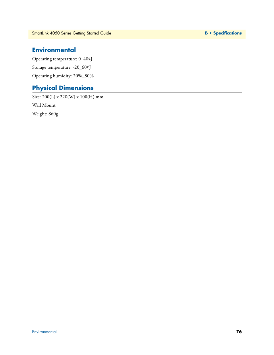 Environmental, Physical dimensions | Patton electronic SL4050/B2/E User Manual | Page 76 / 79
