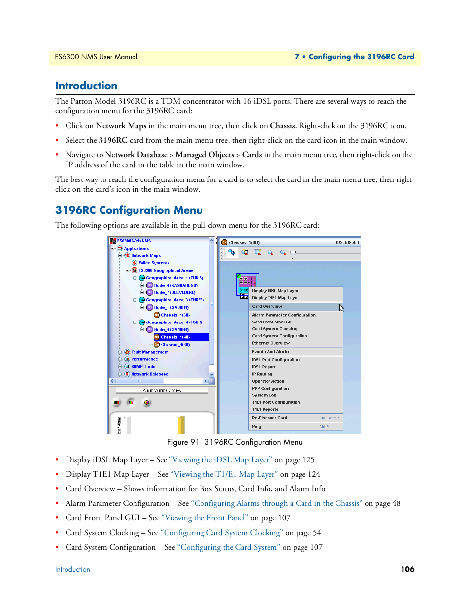 Introduction, 3196rc configuration menu | Patton electronic FORESIGHT 6300 User Manual | Page 106 / 145