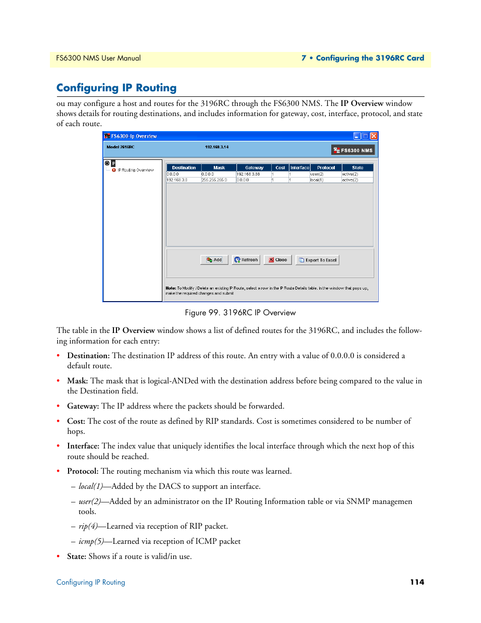 Configuring ip routing, 3196rc ip overview | Patton electronic FORESIGHT 6300 User Manual | Page 114 / 145