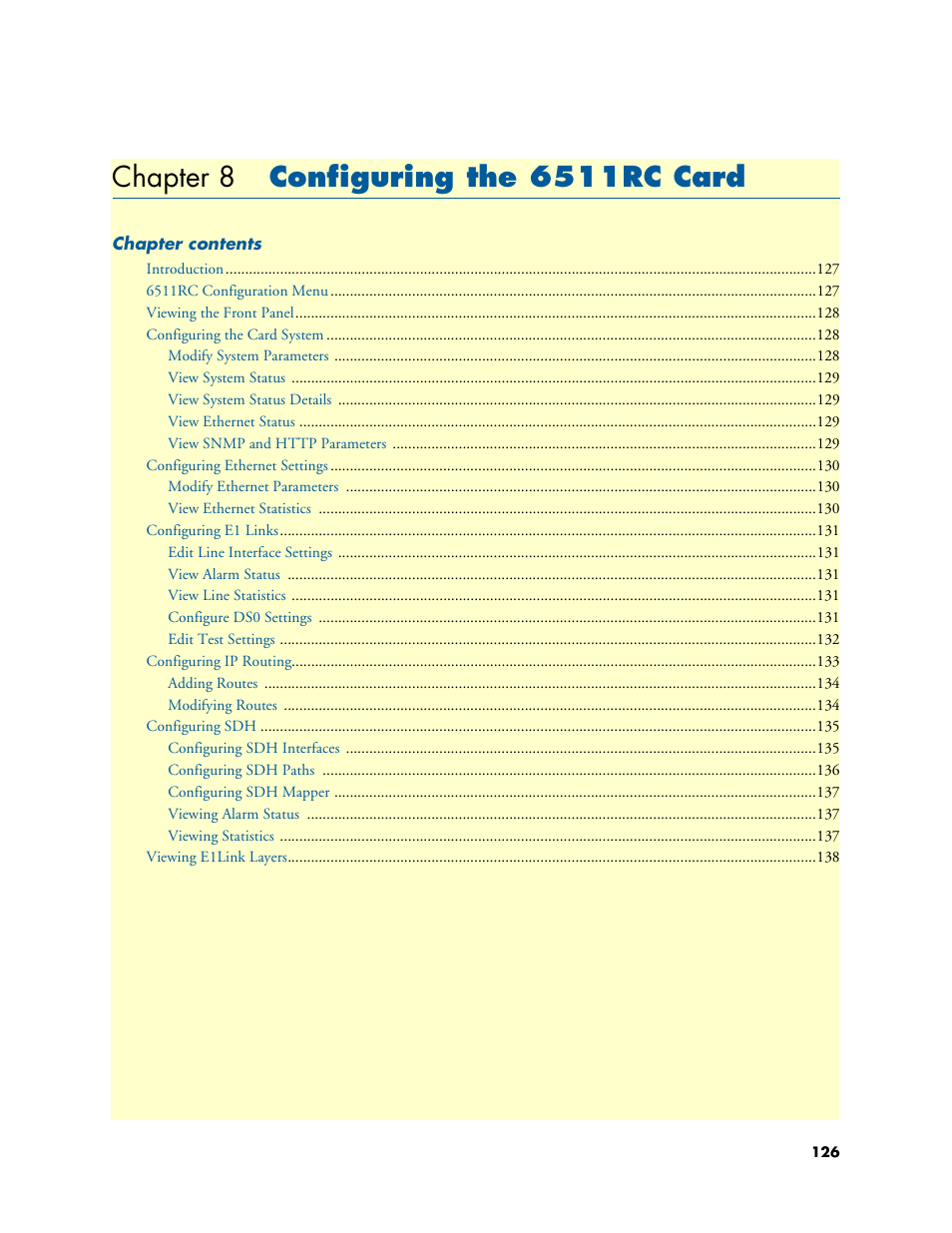 Chapter 8 configuring the 6511rc card, Configuring the 6511rc card, Chapter 8 | Patton electronic FORESIGHT 6300 User Manual | Page 126 / 145